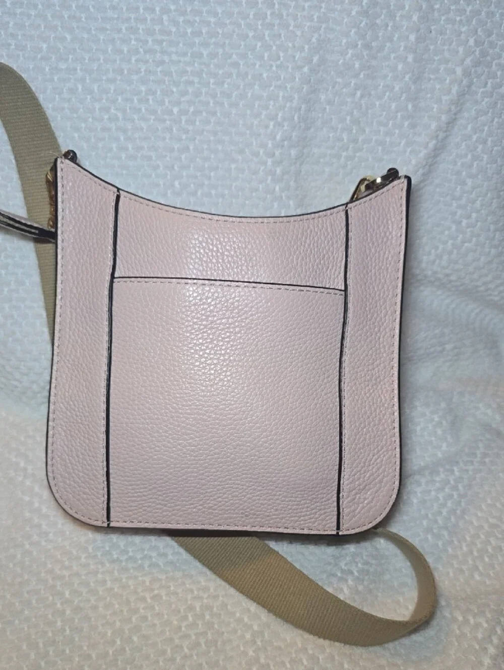Michael Kors Pale Pink Pebbled Leather Crossbody with Beige Strap